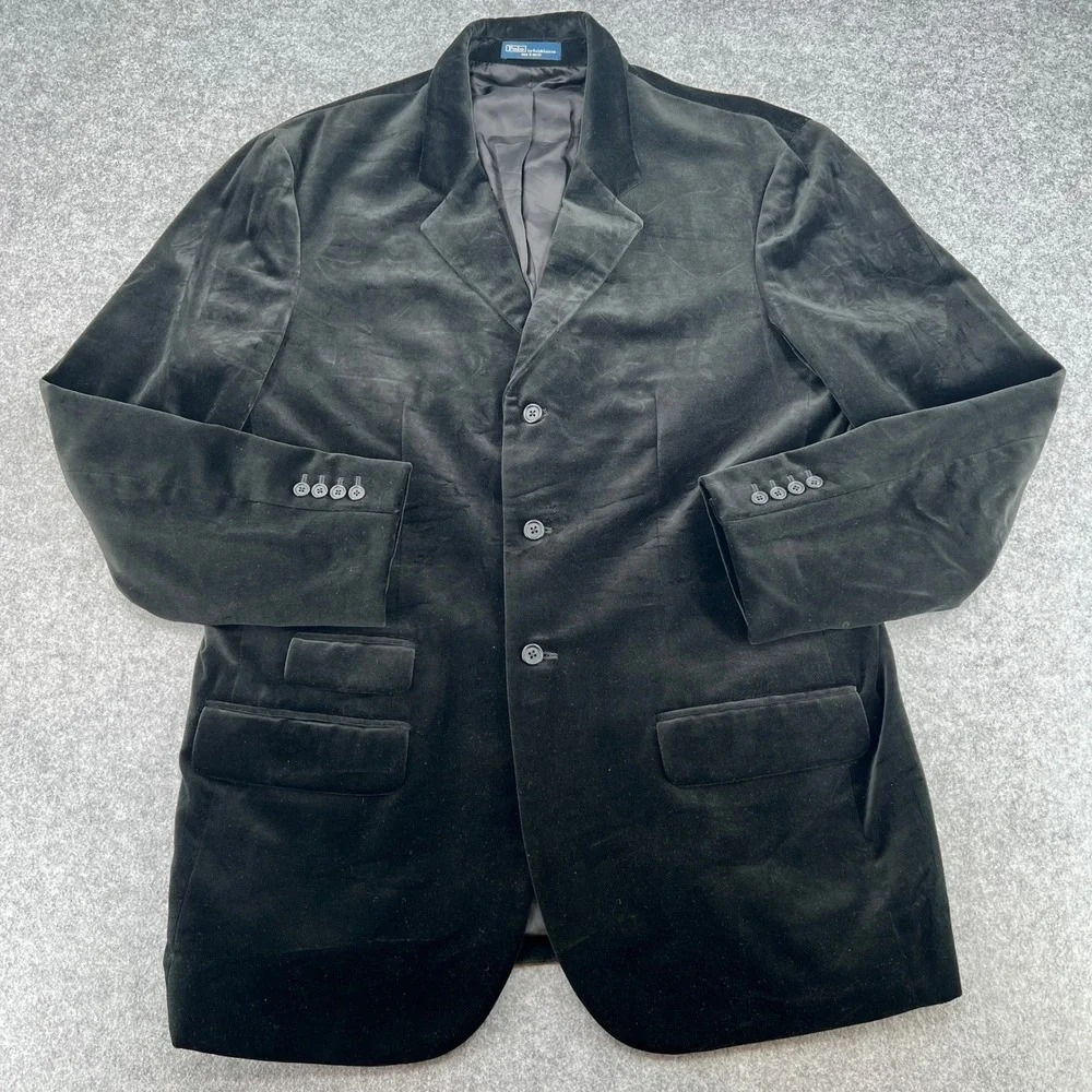 Polo Ralph Lauren Blazer Mens XL Velvet Black 3-Button Ticket Pocket